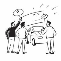 Friends discussing car features concept as High resolution image of friends discussing features for their first car with a glossy backdrop highlighting the excitement and informed Dynamic vector