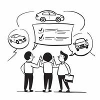 Friends comparing car features concept as High resolution image of friends comparing features of their first cars with a glossy backdrop highlighting the excitement and informed de Dynamic vector