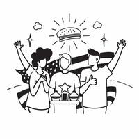 Friends and family at a 4th of July cookout concept as High resolution image of friends and family at a 4th of July cookout on Independence Day with a glossy backdrop highlighting Dynamic Set 2 vector