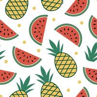 Fresh summer seamless tile pattern with watermelon and tropical fruits for vibrant outdoor dining concept as Watermelon and tropical fruits arranged in a seamless tile pattern for Dynamic vector