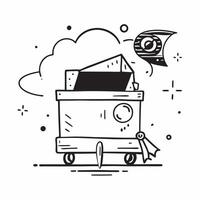 Food cart and neon sign symbol with copy space for market guides concept as An artistic rendering of a food cart and neon sign symbol with spacious copy space suitable for market g Dynamic vector