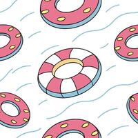 Floating inner tube seamless tile pattern with colorful rings bobbing on the pool surface concept as Floating inner tubes in bright colors create a fun playful seamless tile patter Dynamic vector