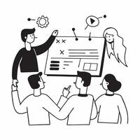 Flat design as Team discussing project milestones in a meeting room concept as A illustration of a team discussing project milestones in a meeting room utilizing a 3 color p Dynamic vector