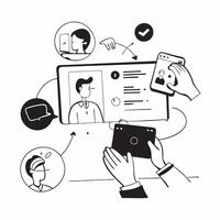 Flat design as Virtual team collaborating on a digital platform concept as A illustration of a virtual team collaborating on a digital platform using a 3 color scheme to emp Dynamic vector