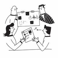 Flat design as Team members collaborating on a project plan concept as A illustration of team members collaborating on a project plan in a modern workspace using a 3 color t Dynamic vector