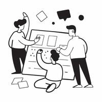 Flat design as Team members collaborating on a project plan concept as A illustration of team members collaborating on a project plan in a modern workspace using a 3 color t Dynamic Set 2 vector