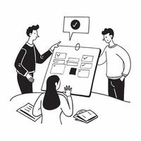 Flat design as Team members reviewing project deliverables in a business meeting concept as A illustration of team members reviewing project deliverables in a business meeti Dynamic vector