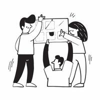 Flat design as Team members collaborating on a project plan concept as A illustration of team members collaborating on a project plan in a modern workspace using a 3 color t Dynamic Set 3 vector