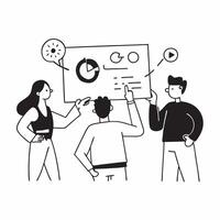 Flat design as Team members discussing quarterly targets in a business meeting concept as A illustration of team members discussing quarterly targets in a business meeting u Dynamic vector