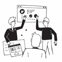Flat design as Project manager leading a hybrid meeting concept as A illustration of a project manager leading a hybrid meeting with both onsite and remote participants usin Dynamic Set 2 vector