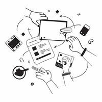 Flat design as Marketing team collaborating on a product launch concept as A illustration of a marketing team collaborating on a product launch using digital tools and chart Dynamic Set 3 vector
