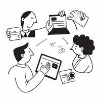 Flat design as Marketing consultant collaborating with clients concept as A illustration of a marketing consultant collaborating with clients using laptops and digital tools Dynamic vector