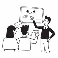 Flat design as Manager conducting a team meeting with visual aids concept as A illustration of a manager conducting a team meeting with visual aids featuring a 3 color schem Dynamic vector