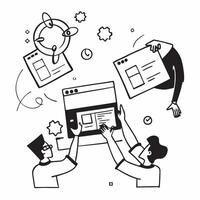 Flat design as IT team collaborating on a cybersecurity project concept as A illustration of an IT team collaborating on a cybersecurity project using laptops and digital to Dynamic vector