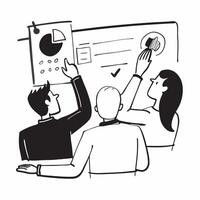 Flat design as Executives reviewing company performance in a board meeting concept as A illustration of executives reviewing company performance in a board meeting using a 3 Dynamic vector