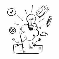Flat design as Doodle line icon of a lightbulb concept as A doodle line icon of a lightbulb symbolizing ideas creativity and innovation perfect for business brainstorming and creat Dynamic vector