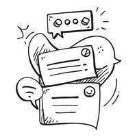 Flat design as Doodle line icon of a chat bubble concept as A doodle line icon of a chat bubble representing communication messaging and business dialogue perfect for customer serv Dynamic vector
