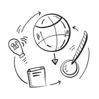 Flat design as Doodle line icon of a globe concept as A doodle line icon of a globe representing global business international relations and worldwide operations perfect for global Dynamic vector