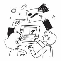 Flat design as Design team collaborating on a new product concept as A illustration of a design team collaborating on a new product using digital tools and creative software Dynamic vector