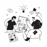 Flat design as Colleagues in a brainstorming session in a creative office concept as A illustration of colleagues in a brainstorming session in a creative office using a 3 c Dynamic vector