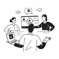 Flat design as Business team having a conference meeting concept as A illustration of a business team having a conference meeting using a 3 color scheme to highl Dynamic vector