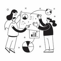 Flat design as Business partners working on a project concept as A illustration of business partners working on a project together using charts and graphs with an 8 color pa Dynamic vector