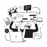 Flat design as Business team collaborating in a modern office using digital tools concept as A illustration of a business team in a modern office collaborating using digital Dynamic Set 3 vector