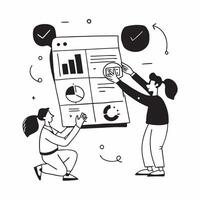 Financial team collaborating on budget planning concept as A illustration of a financial team collaborating on budget planning using charts and digital tools with an 8 color Dynamic vector