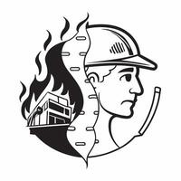 Firefighter double exposure with fire truck concept as A firefighters profile combined with a fire truck symbolizing emergency response responsibility and bravery Ideal for public Dynamic vector