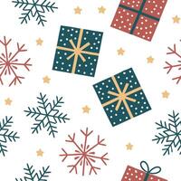 Festive snowflake and gift box seamless tile pattern with colorful winter elements concept as Colorful gift boxes paired with festive snowflakes create a seamless tile pattern with Dynamic vector