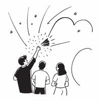 Family watching Independence Day fireworks concept as High resolution image of a family watching fireworks on Independence Day with a glossy backdrop highlighting the wonder and ex Dynamic Set 2 vector