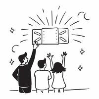 Family watching Independence Day fireworks concept as High resolution image of a family watching fireworks on Independence Day with a glossy backdrop highlighting the wonder and ex Dynamic vector