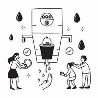 Family using a rainwater collection system concept as High resolution image of a family using a rainwater collection system with a glossy backdrop showcasing the eco friendly and c Dynamic Set 2 vector