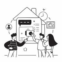 Family using a smart home system concept as High resolution image of a family using a smart home system with a glossy backdrop showcasing the convenience and cost saving benefits o Dynamic Set 2 vector