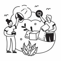 Family using a community garden concept as High resolution image of a family using a community garden with a glossy backdrop highlighting the sustainable and cost effective benefit Dynamic Set 2 vector