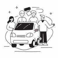 Family using a carpool service concept as High resolution image of a family using a carpool service with a glossy backdrop showcasing the cost effective and eco friendly benefits o Dynamic vector
