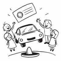 Family test driving first car concept as High resolution image of a family test driving their first car with a glossy backdrop highlighting the shared experience and careful evalua Dynamic vector