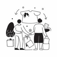 Family shopping at thrift stores concept as High resolution image of a family shopping at thrift stores with a glossy backdrop highlighting the cost effective and sustainable way t Dynamic vector