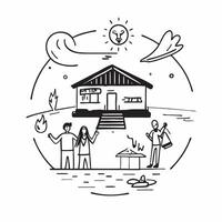 Family reuniting at a lakeside cabin concept as A family reuniting blended with a lakeside cabin symbolizing the serenity and joy of family gatherings by the lake Ideal for travel Dynamic vector