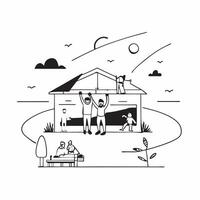 Family having fun at a lakeside cabin concept as High resolution image of a family having fun at a lakeside cabin to escape the heat showcasing relaxation bonding and picturesque s Dynamic Set 2 vector
