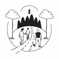 Family hiking through a lush forest concept as A family enjoys a hike through a dense vibrant forest with towering trees and a carpet of green underfoot Perfect for travel and nat Dynamic vector