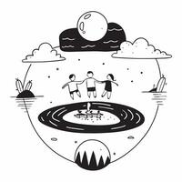 Family enjoying a cool dip in a serene lake concept as High resolution image of a family enjoying a cool dip in a serene lake to escape the heat showcasing bonding relaxation and n Dynamic vector