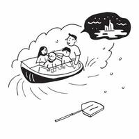 Family enjoying a boat ride in a picturesque river concept as High resolution image of a family enjoying a boat ride in a picturesque river to escape the heat capturing bonding rel Dynamic Set 2 vector