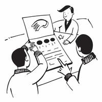 Executives in a board meeting discussing financial reports concept as A illustration of executives in a board meeting discussing financial reports utilizing a 3 color palett Dynamic vector