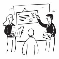 Executives reviewing company performance in a board meeting concept as A illustration of executives reviewing company performance in a board meeting using a 3 color palette Dynamic vector