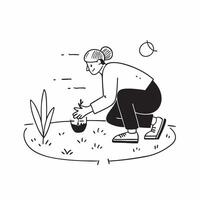 Environmentalist planting trees in a deforested area concept as An environmentalist plants trees in a deforested area showcasing commitment to conservation and sustainability Perf Dynamic vector
