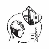 Engineer double exposure with construction site concept as An engineers profile combined with a construction site symbolizing engineering responsibility and infrastructure developm Dynamic vector