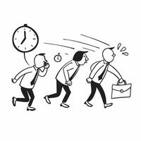 Employees rushing to meet a sudden deadline concept as High resolution image of employees rushing to meet a sudden deadline with a panicked and stressed atmosphere highlighting urg Dynamic Set 2 vector