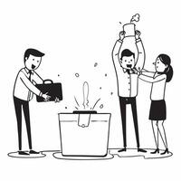 Employees responding to a water leak during a holiday event concept as High resolution image of employees responding to a water leak during a holiday office event highlighting the Dynamic Set 2 vector