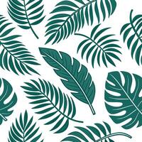 Energetic summer leaves seamless pattern with palm and fern leaves for bold tropical designs concept as Bold palm and fern leaves arranged seamlessly to create energetic tropical s Dynamic vector